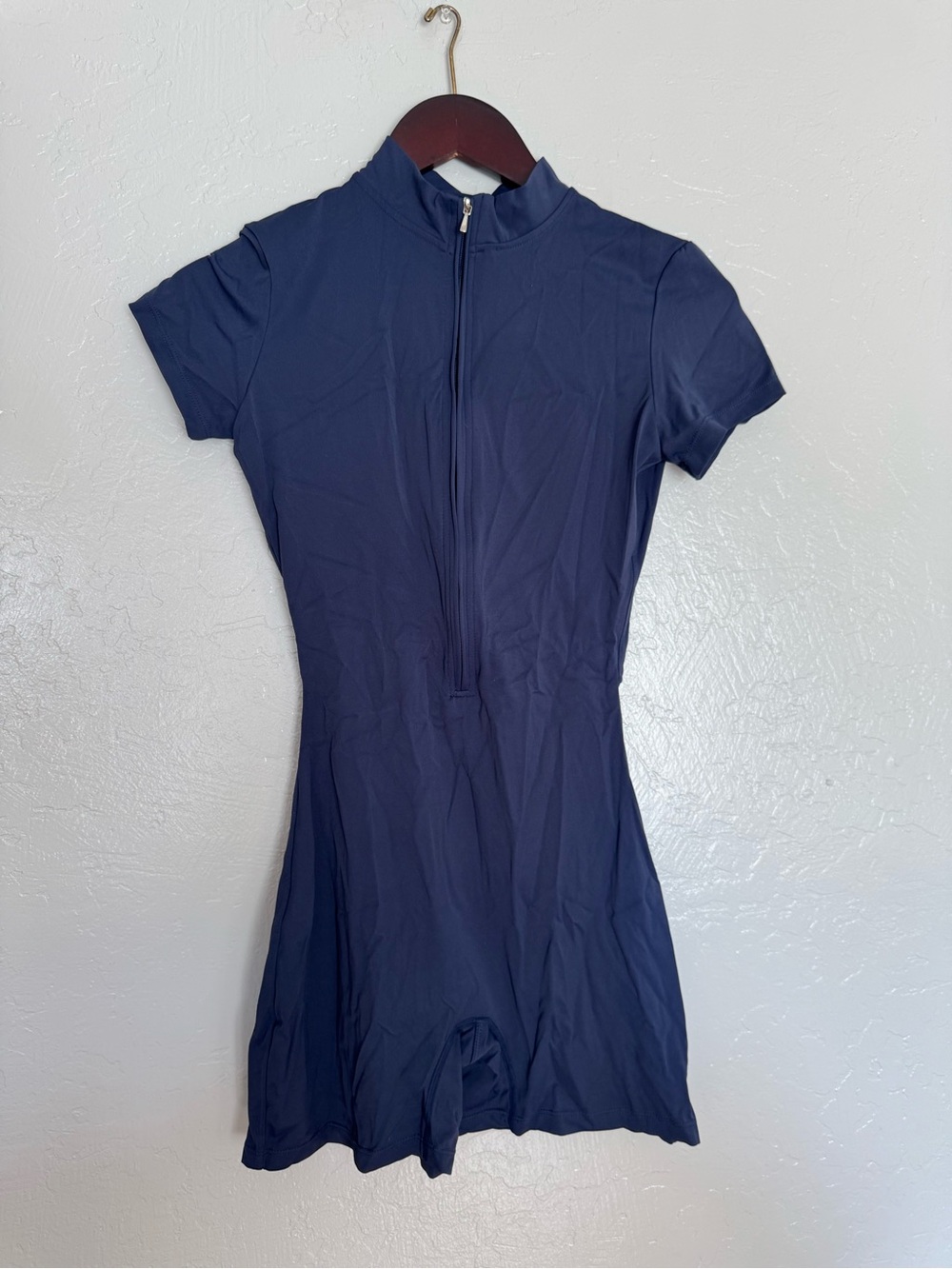 Navy Short-Sleeve Zip-Front Women’s Dress